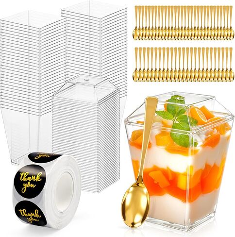 165 Pcs 5oz Clear Plastic Dessert Cups with Lids & Spoons – BPA-Free Mini Parfait & Pudding Cups, Disposable or Reusable Appetizer Containers in Kuwait