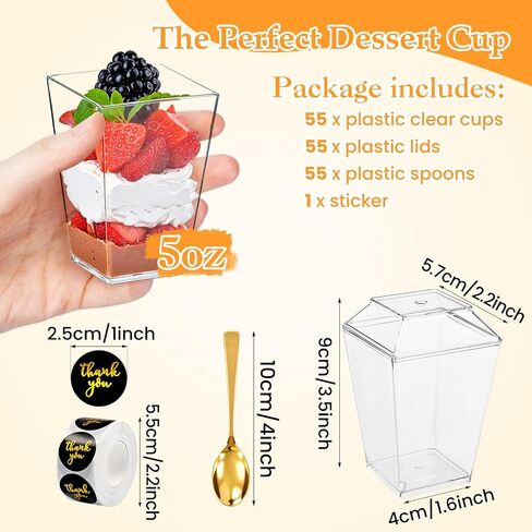 165 Pcs 5oz Clear Plastic Dessert Cups with Lids & Spoons – BPA-Free Mini Parfait & Pudding Cups, Disposable or Reusable Appetizer Containers in Kuwait