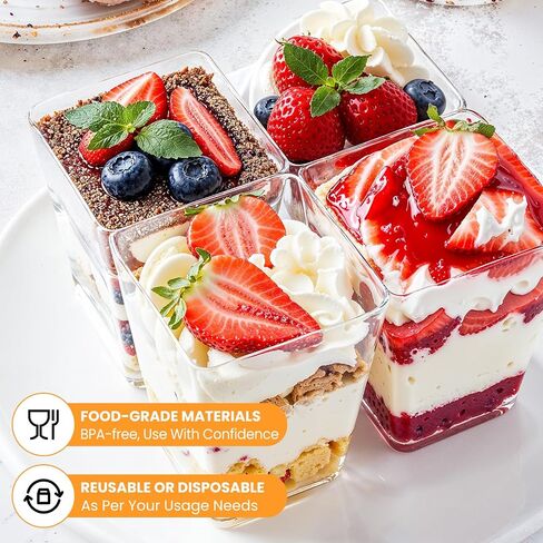 165 Pcs 5oz Clear Plastic Dessert Cups with Lids & Spoons – BPA-Free Mini Parfait & Pudding Cups, Disposable or Reusable Appetizer Containers in Kuwait