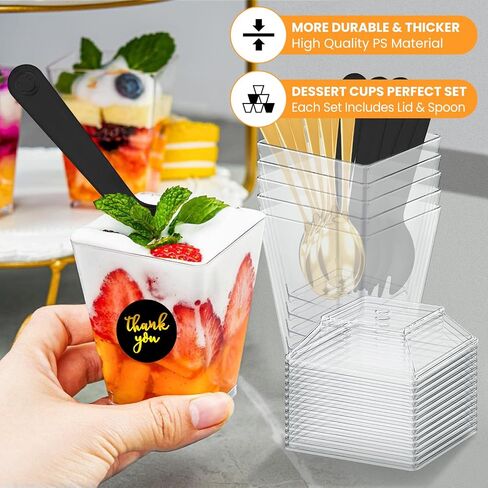 165 Pcs 5oz Clear Plastic Dessert Cups with Lids & Spoons – BPA-Free Mini Parfait & Pudding Cups, Disposable or Reusable Appetizer Containers in Kuwait