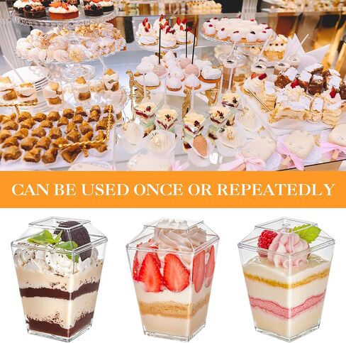 165 Pcs 5oz Clear Plastic Dessert Cups with Lids & Spoons – BPA-Free Mini Parfait & Pudding Cups, Disposable or Reusable Appetizer Containers in Kuwait