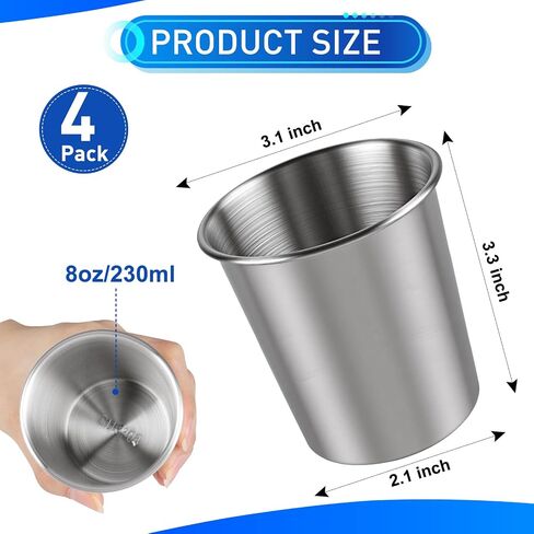 Ninsula Stainless Steel Cups 4 Pack, 8 Ounce Unbreakable Stackable Metal Cups, Durable Reusable Kids Stainless Steel Cup for Bar, Home, Restaurant in Kuwait