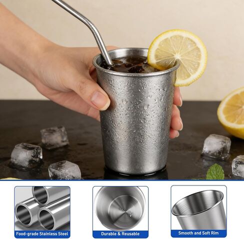 Ninsula Stainless Steel Cups 4 Pack, 8 Ounce Unbreakable Stackable Metal Cups, Durable Reusable Kids Stainless Steel Cup for Bar, Home, Restaurant in Kuwait