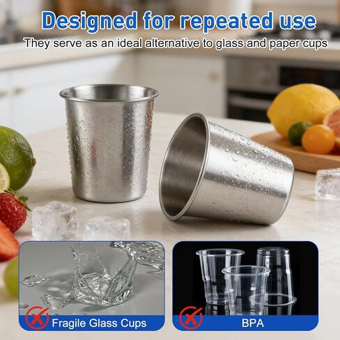 Ninsula Stainless Steel Cups 4 Pack, 8 Ounce Unbreakable Stackable Metal Cups, Durable Reusable Kids Stainless Steel Cup for Bar, Home, Restaurant in Kuwait
