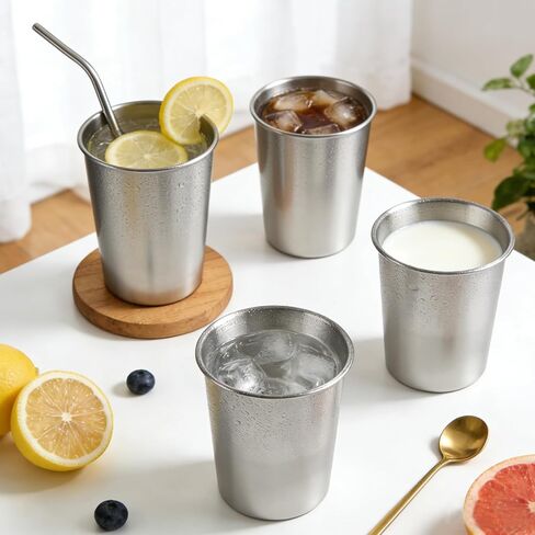 Ninsula Stainless Steel Cups 4 Pack, 8 Ounce Unbreakable Stackable Metal Cups, Durable Reusable Kids Stainless Steel Cup for Bar, Home, Restaurant in Kuwait