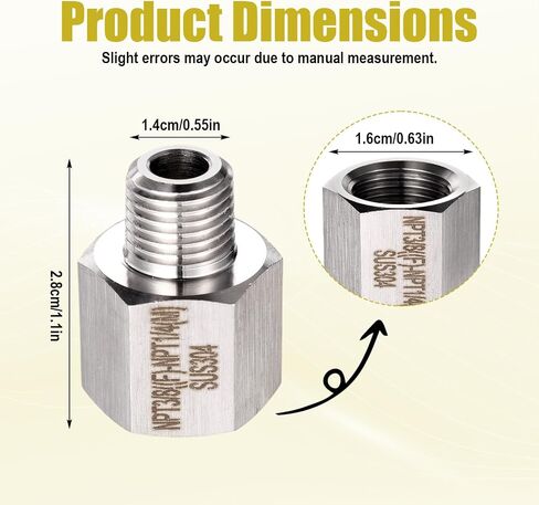 2 قطعة 3/8 "NPT أنثى x 1/4" NPT محول مخفض ذكر، محول خيط كامل من الفولاذ المقاوم للصدأ لصنبور الحمام المطبخ موصل صانع الثلج خط المياه in Kuwait