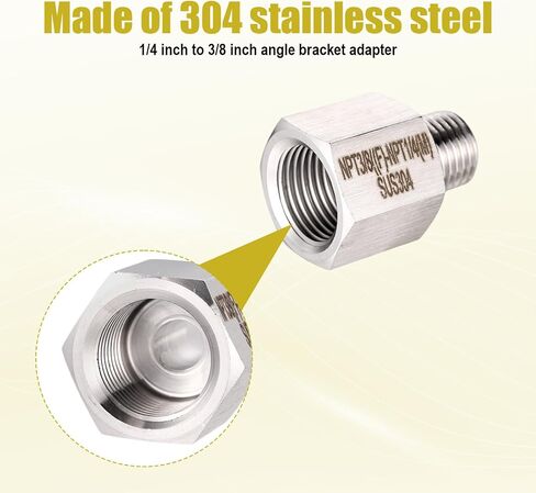 2 قطعة 3/8 "NPT أنثى x 1/4" NPT محول مخفض ذكر، محول خيط كامل من الفولاذ المقاوم للصدأ لصنبور الحمام المطبخ موصل صانع الثلج خط المياه in Kuwait
