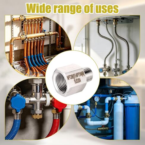 2 قطعة 3/8 "NPT أنثى x 1/4" NPT محول مخفض ذكر، محول خيط كامل من الفولاذ المقاوم للصدأ لصنبور الحمام المطبخ موصل صانع الثلج خط المياه in Kuwait