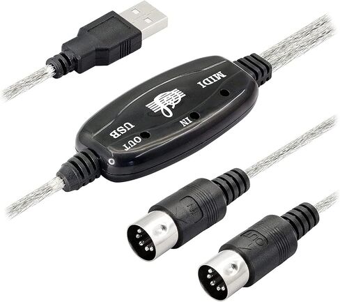 USB MIDI Cable Adapter, USB Type A Male to MIDI Din 5 Pin in-Out Cable Interface with LED Indicator for Music Keyboard in Kuwait