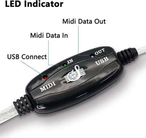 USB MIDI Cable Adapter, USB Type A Male to MIDI Din 5 Pin in-Out Cable Interface with LED Indicator for Music Keyboard in Kuwait