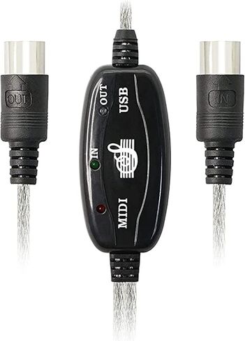 USB MIDI Cable Adapter, USB Type A Male to MIDI Din 5 Pin in-Out Cable Interface with LED Indicator for Music Keyboard in Kuwait