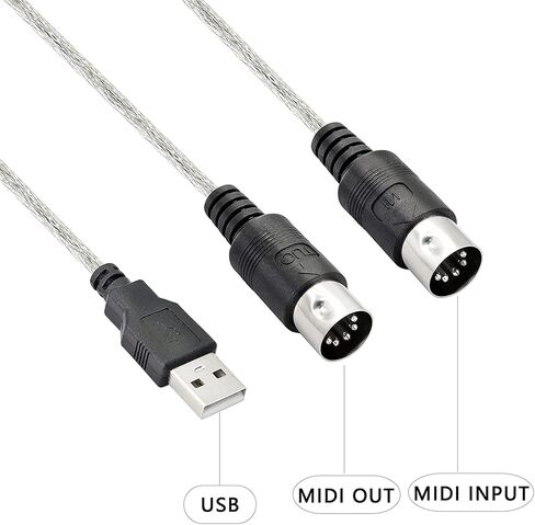 USB MIDI Cable Adapter, USB Type A Male to MIDI Din 5 Pin in-Out Cable Interface with LED Indicator for Music Keyboard in Kuwait