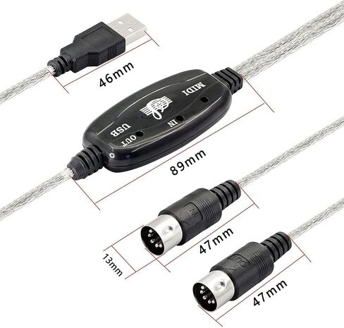 USB MIDI Cable Adapter, USB Type A Male to MIDI Din 5 Pin in-Out Cable Interface with LED Indicator for Music Keyboard in Kuwait