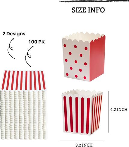 علب الفشار الصغيرة من Winoo Design 100 PK، حاويات حوامل الفشار الورقية الصغيرة، أكواب حلوى للحفلات، وديكورات الأفلام الليلية in Kuwait