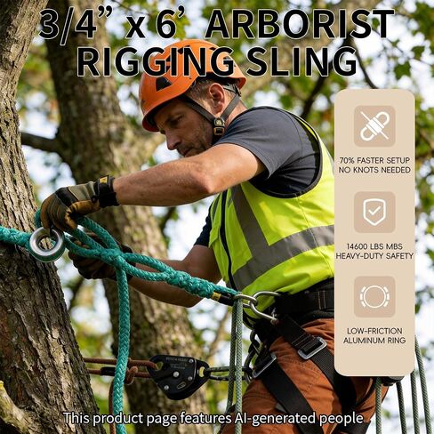 3/4" x 6' Arborist Rigging Ring Sling Rope - Friction Saver with 7 Adjustable Pockets & #3 Aluminum Ring, 14600 lbs MBS for Tree Trimming, Removal & Canopy Anchors in Kuwait