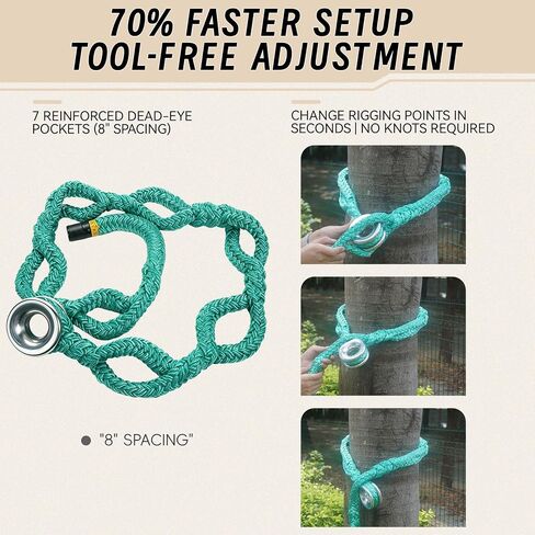 3/4" x 6' Arborist Rigging Ring Sling Rope - Friction Saver with 7 Adjustable Pockets & #3 Aluminum Ring, 14600 lbs MBS for Tree Trimming, Removal & Canopy Anchors in Kuwait