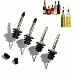 4-Pack Stainless Steel Wine & Oil Bottle Pourer Set - Precision Flow Control Spout with Anti-Drip Seal & Dust Cap for Liquor, Vinegar, Olive Oil - Bar Kitchen Tool by Yayaboqu in Kuwait