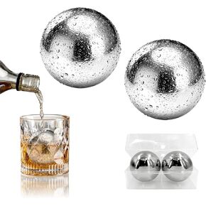 Reusable Stainless Steel Ice Cubes Set of 2, XL 55mm Whiskey Cooling Balls, Fast Chilling Stones for Whiskey and Scotch, Eco-Friendly Freezer Safe Metal Ice Spheres in Kuwait