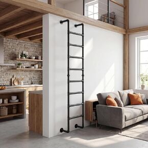 8FT/244CM Wall Mounted Ladder, 8-Rung Heavy Duty Metal Loft Ladder 355lbs, Black Loft Bed Ladder with Hardware, Wall Mounted Climbing Ladder for Attic Access, Basement, Dormitory, Duplex & Tiny House in Saudi Arabia