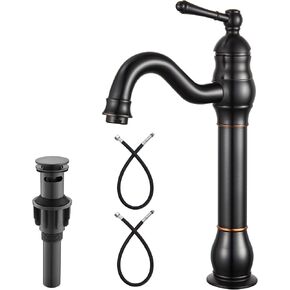 Heyalan Vessel Sink Faucet Tall Bathroom Faucet Single Handle 1 Hole High Spout with Drain Material 360 Degree Adjustable Lavatory Vanity Mixer Tap,Straight Body,Oil Rubbed Bronze in Saudi Arabia