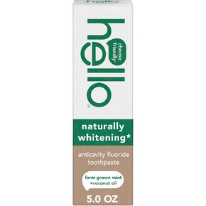 Hello Naturally Whitening Anticavity Fluoride Toothpaste, 5 Oz Tube, Natural Whitening Toothpaste with Coconut Oil, Whitens Naturally and Helps Remove Surface Stains, SLS Free, Vegan, Mint in Saudi Arabia