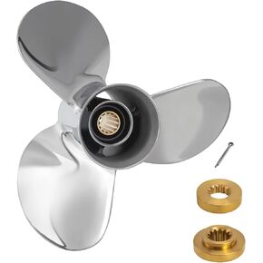 11 × 15 مروحة قارب خارجية من الفولاذ المقاوم للصدأ لمحركات Tohatsu 35-60HP، 13 سنًا خددًا، 3 شفرات، متوافقة مع Tohatsu 35HP 40HP 50HP 60HP، RH in Kuwait