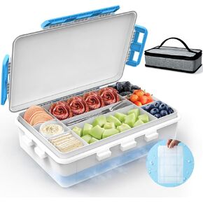 Chilled Snackle Box Container with Ice Pack, Portable Travel Food Containers with Lids, Keep Cheese and Fruits Remained Fresh for Hours, Divided Serving Tray for Family Road Trip Beach Picnic(White) in Kuwait
