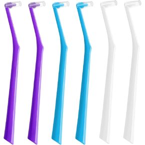 6 Pack Angled End-Tuft Toothbrushes with Covers for Orthodontic Wisdom Teeth Care, Small Head Single Tuft Dental Brush for Plaque Removal, Braces, Interdental Cleaning, Soft Bristles for Oral Care in Kuwait