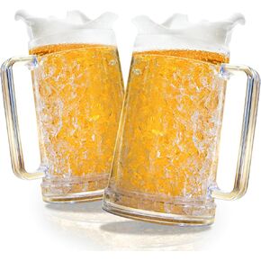 Granatan Frozen Beer Mugs (Set of 2), 16oz Double Wall Gel Freezer Cups with Handle, Acrylic Frosty Ice Stein for Cold Drinks, Break-Resistant Insulated Beer Mug for Dad, Men, Pool Parties & BBQ in Saudi Arabia
