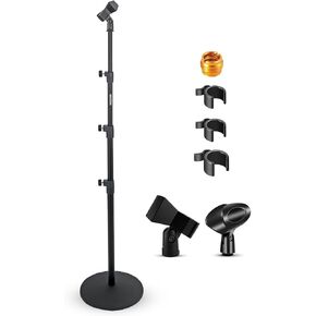 5 Core Mic Stand Floor Height Adjustable Universal Heavy Duty Microphone Stands Stable Round Base Soporte De micrófono for Studio Singing Church On Stage Studio Black in Saudi Arabia
