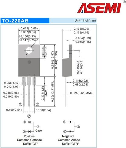 (عبوة من 10 قطع) MBR3045CT ASEMI TO-220AB ميكرون رقاقة شوتكي حاجز ديود 30a 45v للمحول in Kuwait