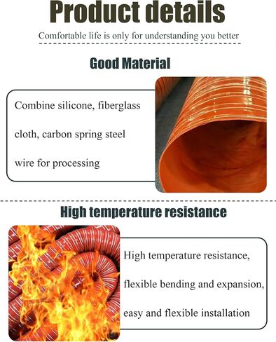 Red High Temp Silicone Ducting Hose - Steel Wire Reinforced Fiberglass Fire Retardant Flex Duct for Industrial(11.5cm/4.53in,200cm) in Kuwait