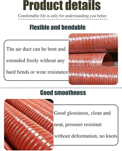 Red High Temp Silicone Ducting Hose - Steel Wire Reinforced Fiberglass Fire Retardant Flex Duct for Industrial(11.5cm/4.53in,200cm) in Kuwait