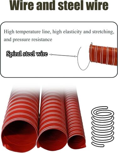 Red High Temp Silicone Ducting Hose - Steel Wire Reinforced Fiberglass Fire Retardant Flex Duct for Industrial(11.5cm/4.53in,200cm) in Kuwait