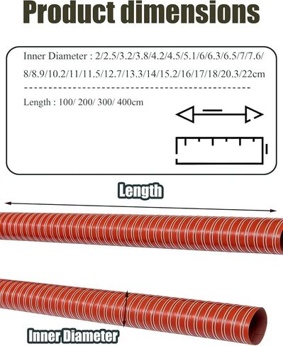 Red High Temp Silicone Ducting Hose - Steel Wire Reinforced Fiberglass Fire Retardant Flex Duct for Industrial(11.5cm/4.53in,200cm) in Kuwait