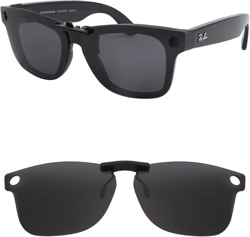 Polarized Clip-on Sunglasses for Ray-Ban Meta Wayfarer RW4008 & Gen 2 RW4012 Large 53-22 for Men Women UV Protection-Black in Kuwait