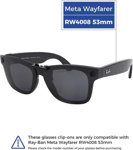 Polarized Clip-on Sunglasses for Ray-Ban Meta Wayfarer RW4008 & Gen 2 RW4012 Large 53-22 for Men Women UV Protection-Black in Kuwait