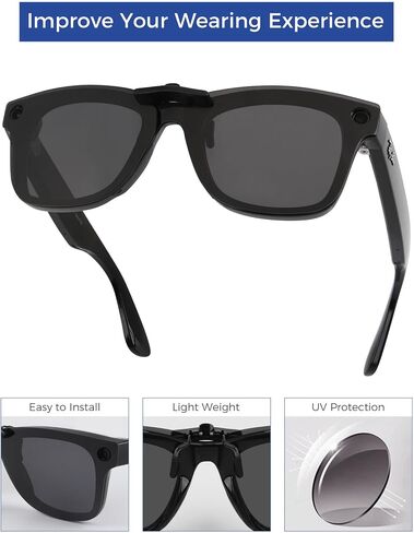 Polarized Clip-on Sunglasses for Ray-Ban Meta Wayfarer RW4008 & Gen 2 RW4012 Large 53-22 for Men Women UV Protection-Black in Kuwait