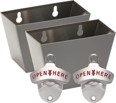 Stainless Bottle Cap Opener Wall Mounted Beer Bottle Opener with Cap Catcher Matte Silver in Kuwait