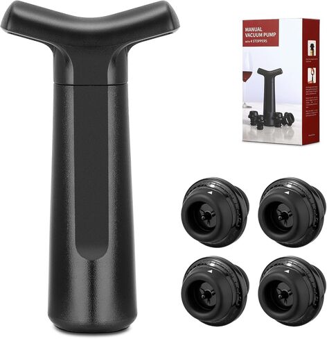Wine Stopper, Wine Saver Vacuum Pump with 4 Reusable Stoppers, Wine Bottle Preserver & Sealer Keeps Fresh Longer, Ergonomic Handle, ideal Gift in Kuwait
