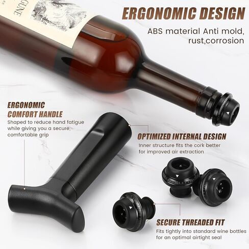 Wine Stopper, Wine Saver Vacuum Pump with 4 Reusable Stoppers, Wine Bottle Preserver & Sealer Keeps Fresh Longer, Ergonomic Handle, ideal Gift in Kuwait