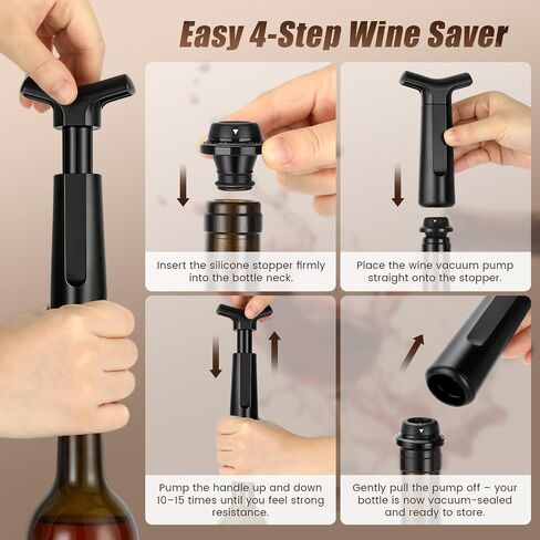 Wine Stopper, Wine Saver Vacuum Pump with 4 Reusable Stoppers, Wine Bottle Preserver & Sealer Keeps Fresh Longer, Ergonomic Handle, ideal Gift in Kuwait