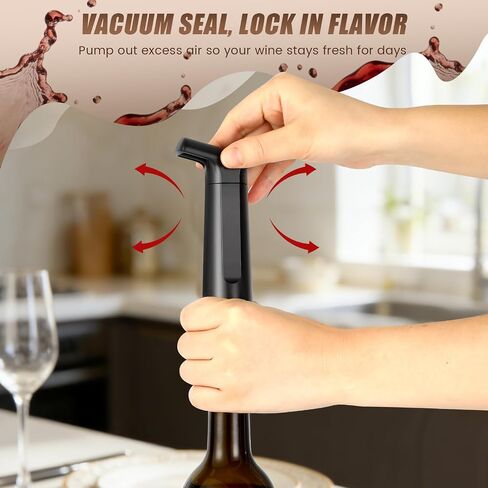 Wine Stopper, Wine Saver Vacuum Pump with 4 Reusable Stoppers, Wine Bottle Preserver & Sealer Keeps Fresh Longer, Ergonomic Handle, ideal Gift in Kuwait