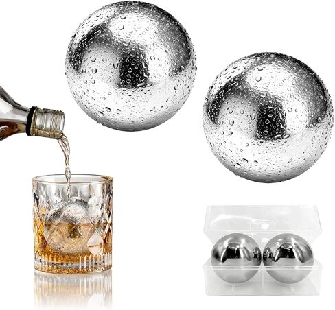 Reusable Stainless Steel Ice Cubes Set of 2, XL 55mm Whiskey Cooling Balls, Fast Chilling Stones for Whiskey and Scotch, Eco-Friendly Freezer Safe Metal Ice Spheres in Kuwait