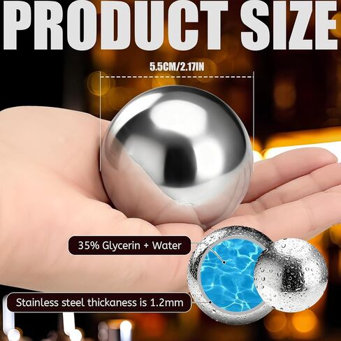 Reusable Stainless Steel Ice Cubes Set of 2, XL 55mm Whiskey Cooling Balls, Fast Chilling Stones for Whiskey and Scotch, Eco-Friendly Freezer Safe Metal Ice Spheres in Kuwait