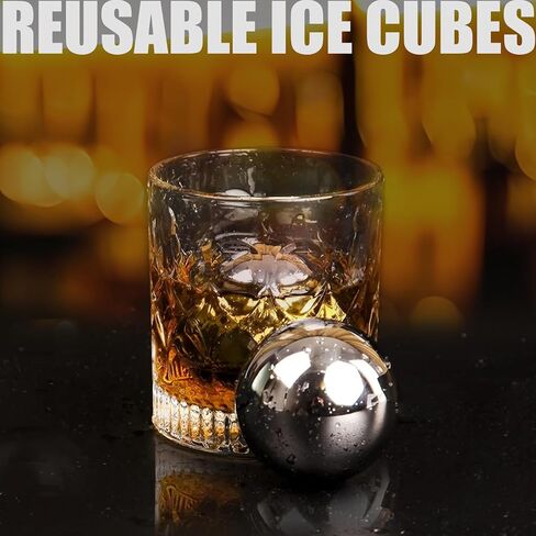 Reusable Stainless Steel Ice Cubes Set of 2, XL 55mm Whiskey Cooling Balls, Fast Chilling Stones for Whiskey and Scotch, Eco-Friendly Freezer Safe Metal Ice Spheres in Kuwait