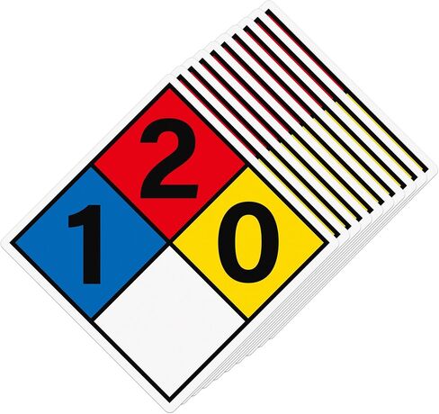 NFPA 704 Placard Diamond 1-2-0-0 12 Inch Diamond Label 10 Pack | NFPA Sign, Laminated Adhesive Vinyl, Weatherproof, Hazard Stickers, Industrial Chemical Storage in Kuwait