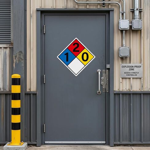 NFPA 704 Placard Diamond 1-2-0-0 12 Inch Diamond Label 10 Pack | NFPA Sign, Laminated Adhesive Vinyl, Weatherproof, Hazard Stickers, Industrial Chemical Storage in Kuwait