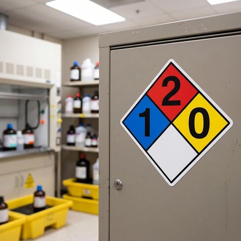 NFPA 704 Placard Diamond 1-2-0-0 12 Inch Diamond Label 10 Pack | NFPA Sign, Laminated Adhesive Vinyl, Weatherproof, Hazard Stickers, Industrial Chemical Storage in Kuwait