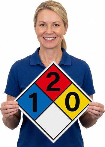 NFPA 704 Placard Diamond 1-2-0-0 12 Inch Diamond Label 10 Pack | NFPA Sign, Laminated Adhesive Vinyl, Weatherproof, Hazard Stickers, Industrial Chemical Storage in Kuwait